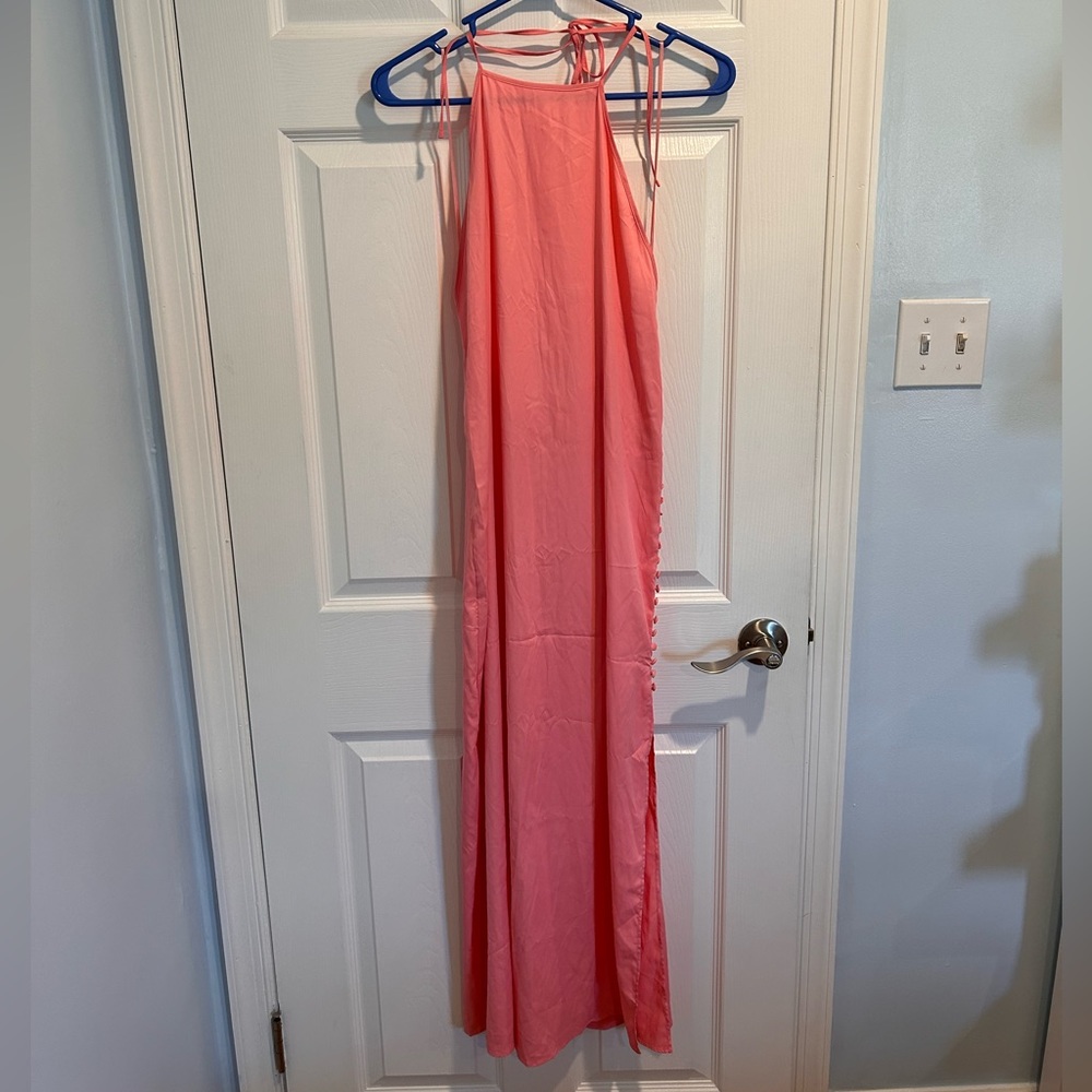 NWT ZARA SS21 LIGHT PINK SATIN EFFECT BUTTONED DRESS 4886/421 size S